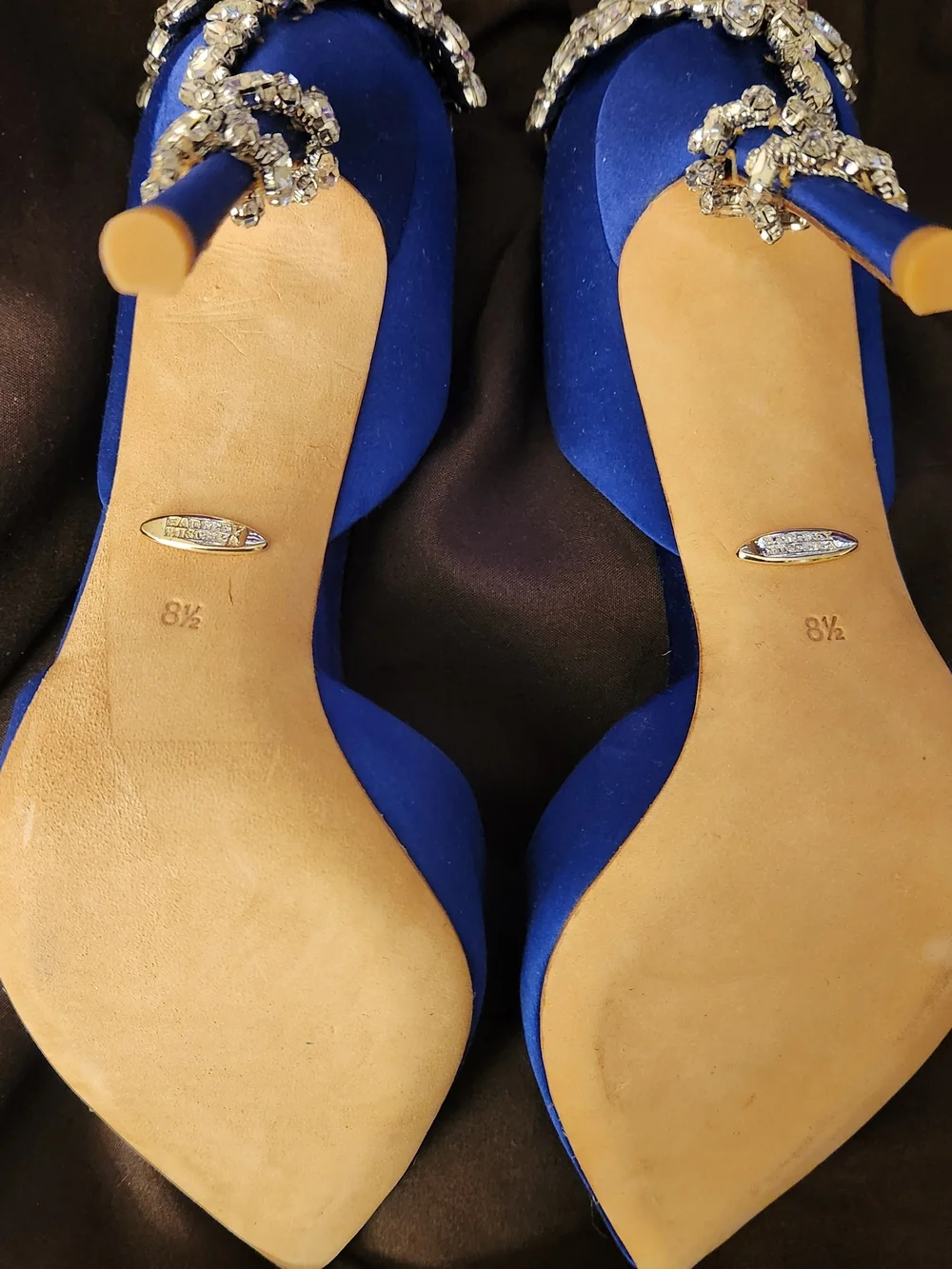 Badgley Mischka Royal Blue Satin Pointed-Toe Jeweled D'Orsay Heels